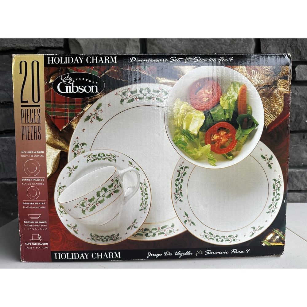 Vintage Gibson Holiday Charm 20 Piece Christmas Dinnerware Set Service for 4 NEW